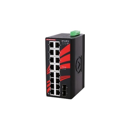 Antaira 18-Port Industrial Gigabit Unmanaged Ethernet Switch, w/16-10/100/1000Tx + 2-100/1000 SFP Slots LNX-1802G-SFP